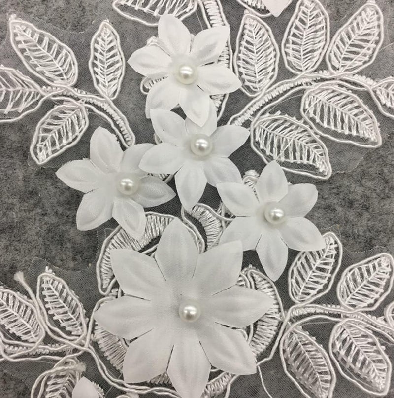 Ruinuo 3D Lace Beads Flower Applique Patches Sew on Patches Embroidery Appliques Rhinestone Sewing Wedding Dress Collar Decor White - Image 4